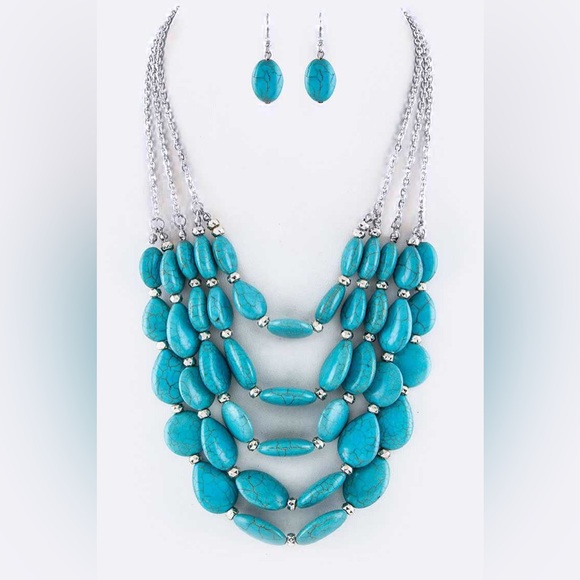 Turquoise & Silver Layered Statement Necklace - Picture 1 of 1